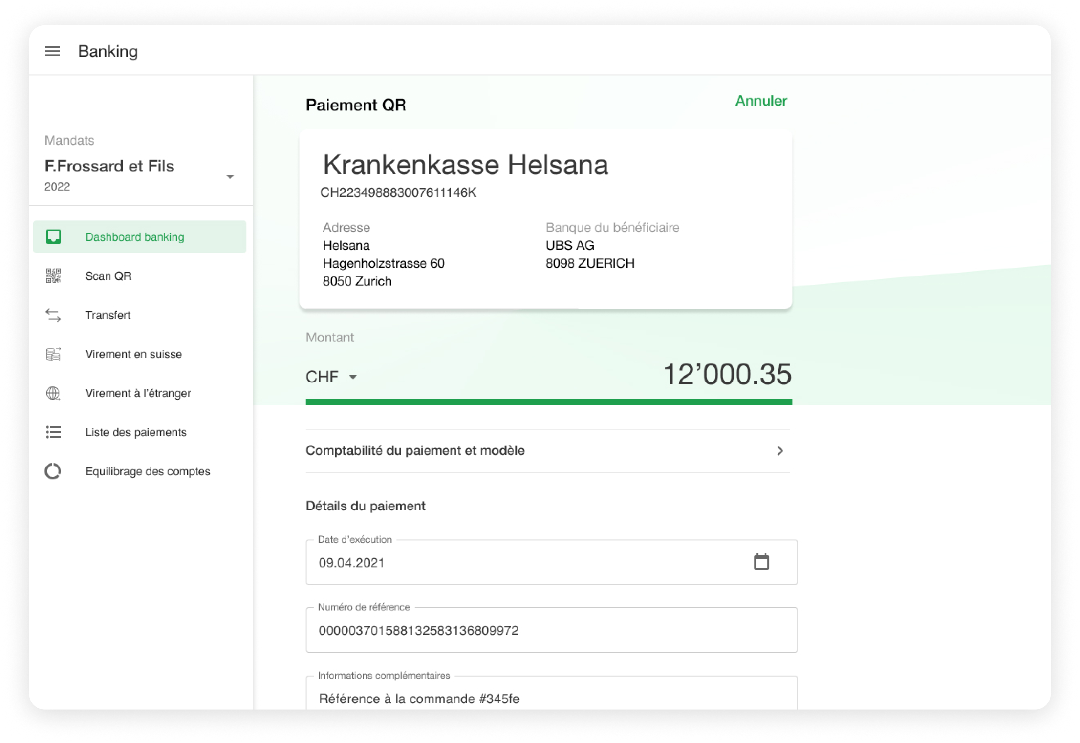 Farmer desktop: QR invoice payment for Krankenkasse Helsana