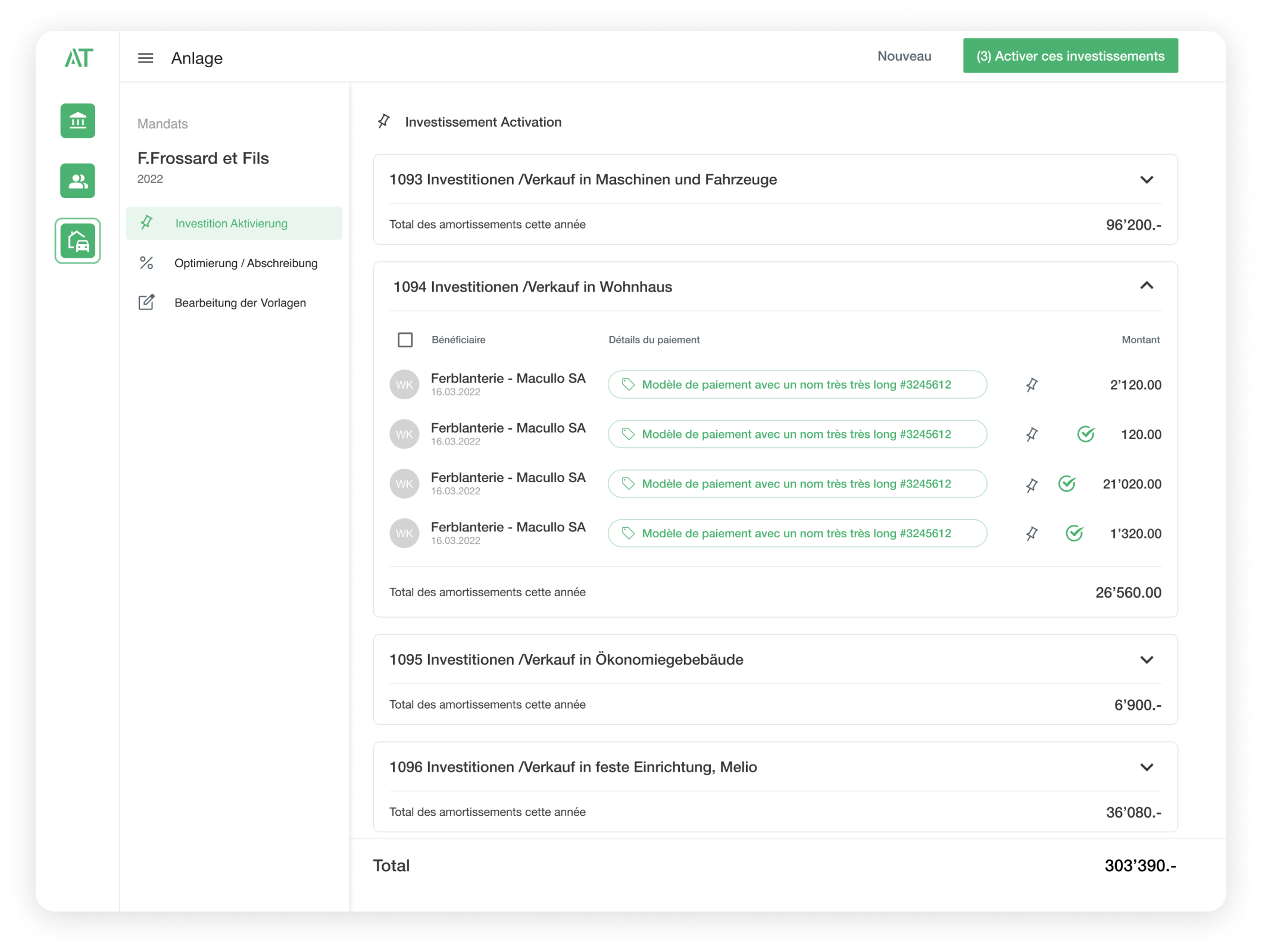 Fiduciary desktop: investment list for bulk review and activation