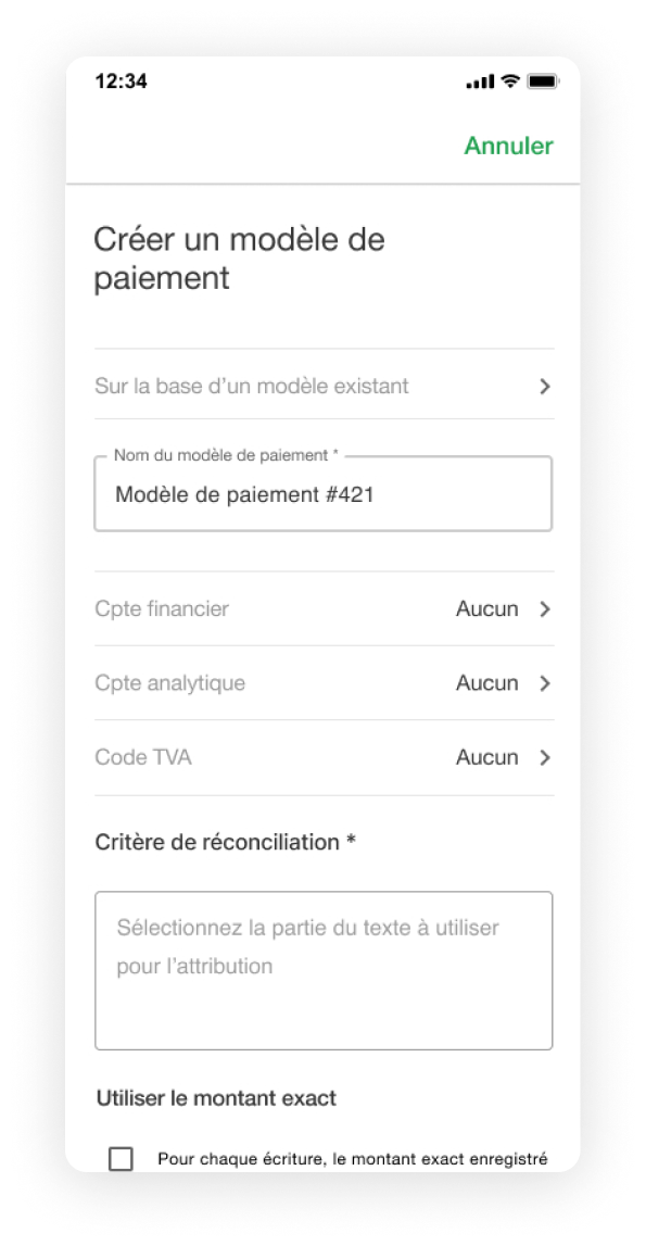 Farmer mobile: create a payment template for accounting categorization